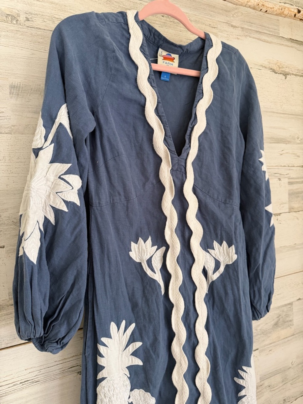 FARM Rio Blue Maxi Dress with White Floral Embroidery - Picture 5 of 5